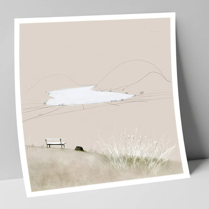 Loweswater Bench in Neutral Tones lake district lake art print