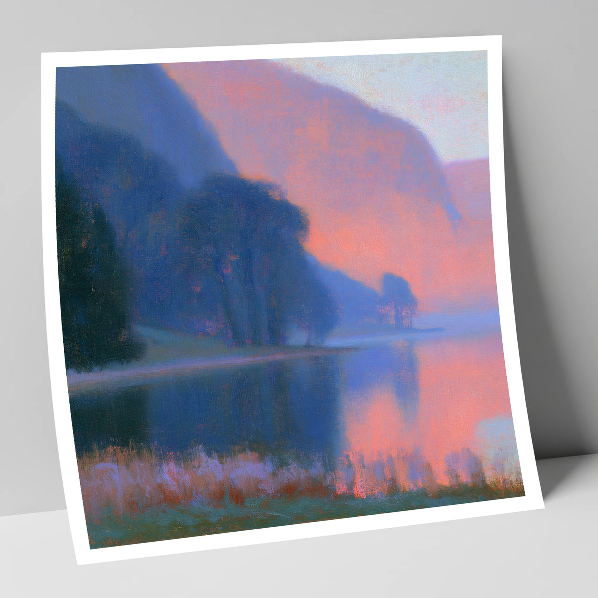 Lake Edge In Pink Twilight lake district lake art print