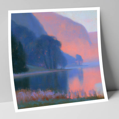 Lake Edge In Pink Twilight lake district lake art print