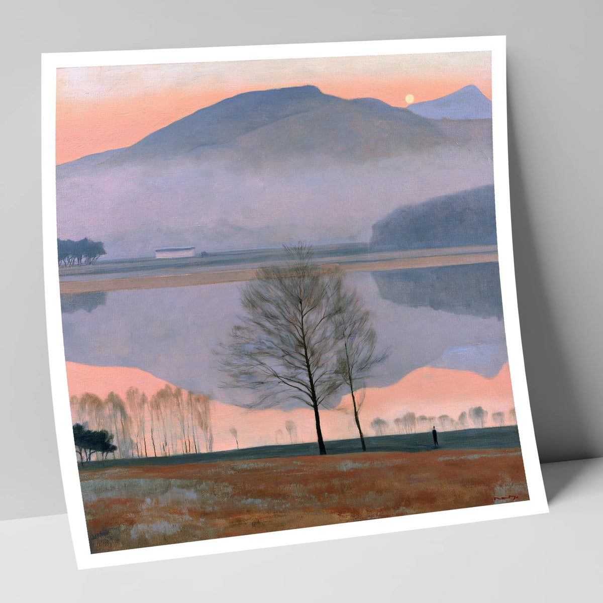 Lake Reflection in Pink Twilight lake district lake art print