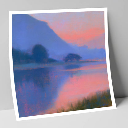 Lake Reflections in Pink Twilight lake district lake art print