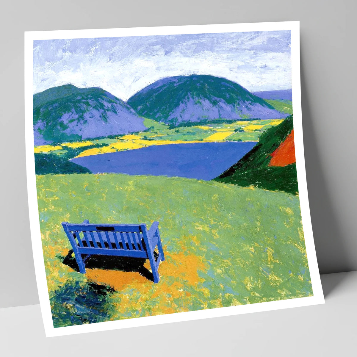 Blue Bench Above Loweswater lake district lake art print