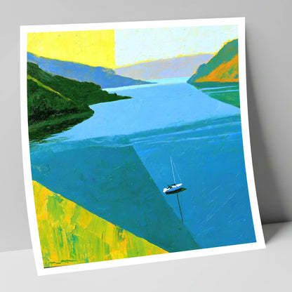 Ullswater Sailboat in Vibrant Blue lake district lake art print