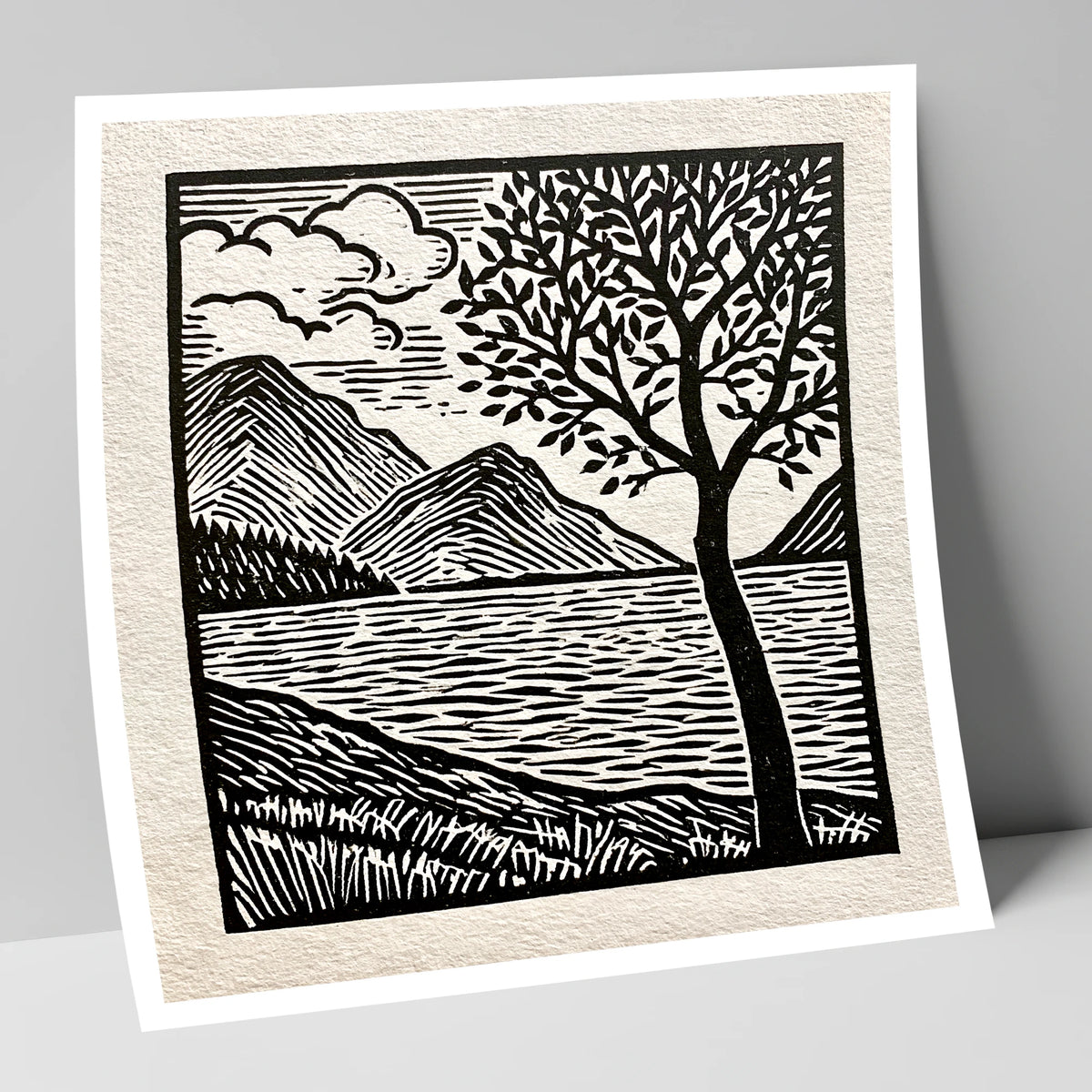 Graphic Crummock Water Fells lake district lake art print