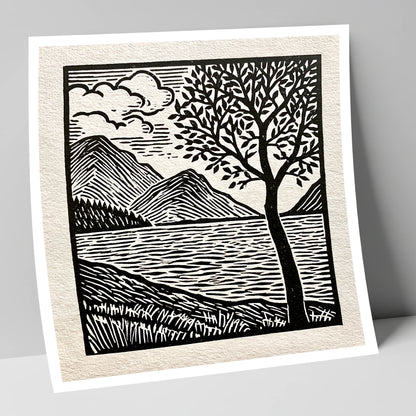 Graphic Crummock Water Fells lake district lake art print