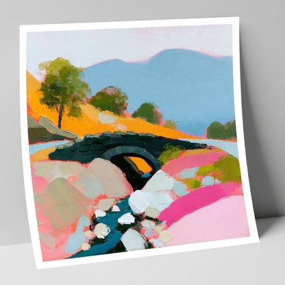Vibrant Ashness Bridge Borrowdale lake district waterfall art print