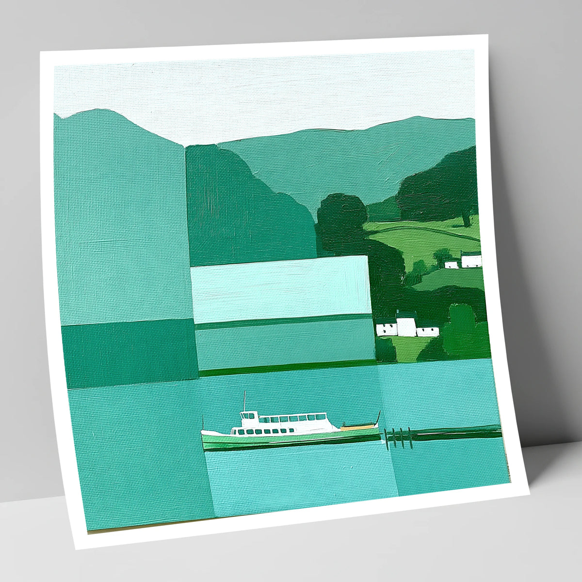 Geometric Ullswater Steamer at Glenridding lake district village art print