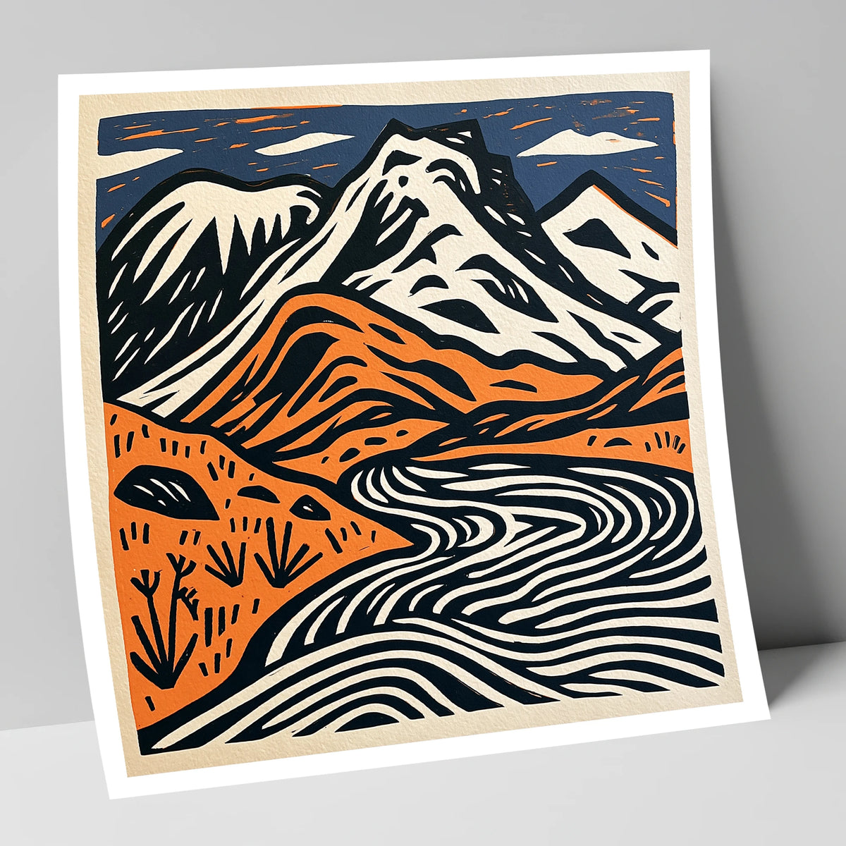Bowfell in Navy and Terracotta lake district fell art print