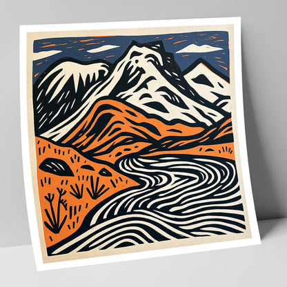Bowfell in Navy and Terracotta lake district fell art print