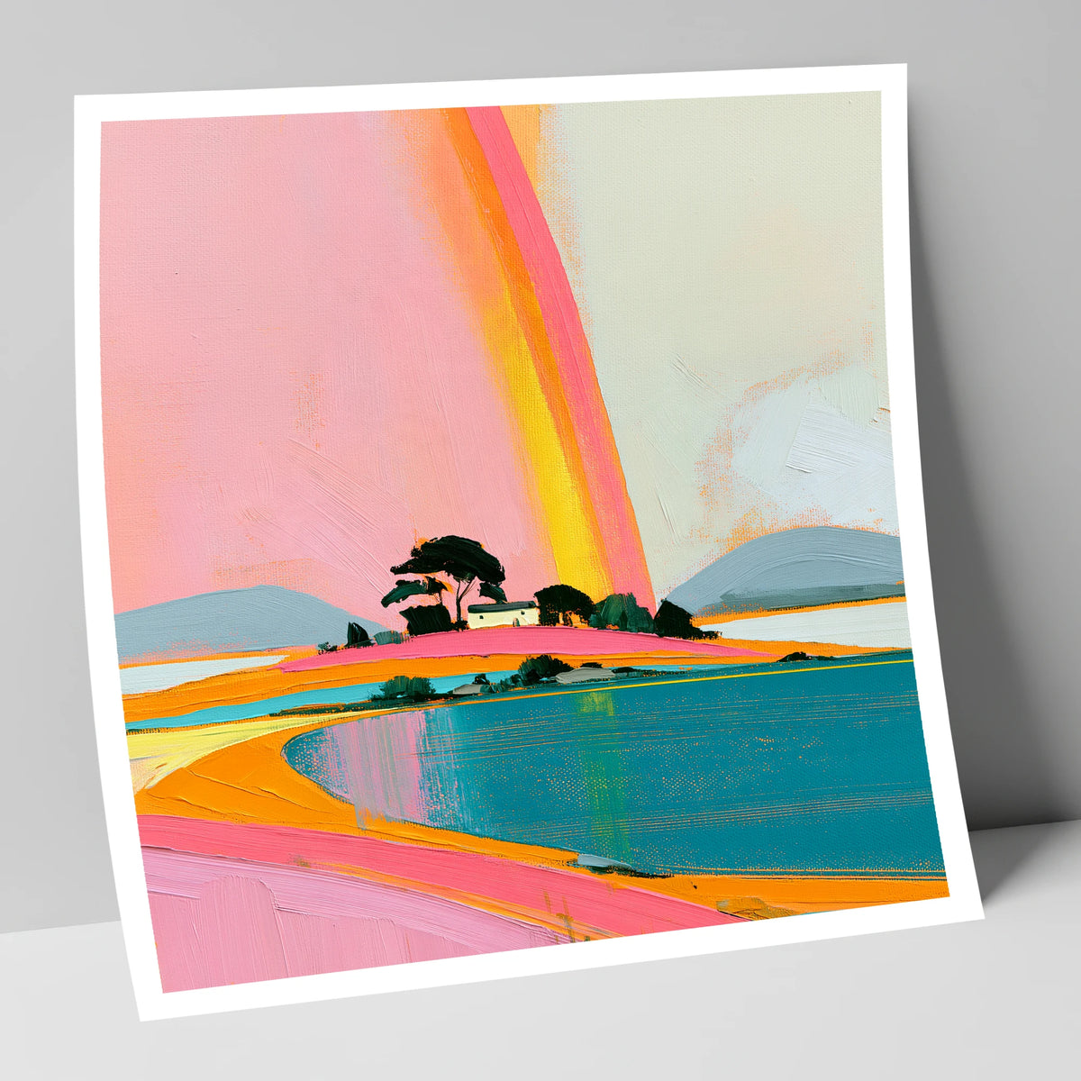 Bold Rainbow Over the Lake lake district sky art print