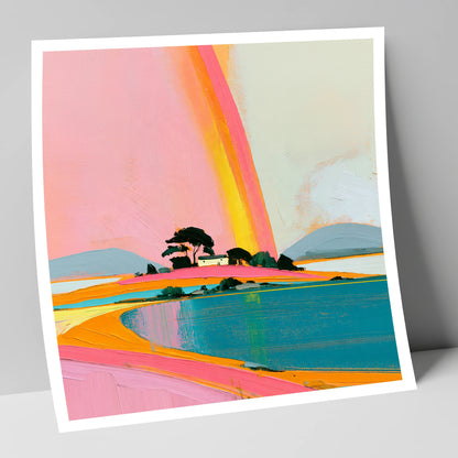 Bold Rainbow Over the Lake lake district sky art print