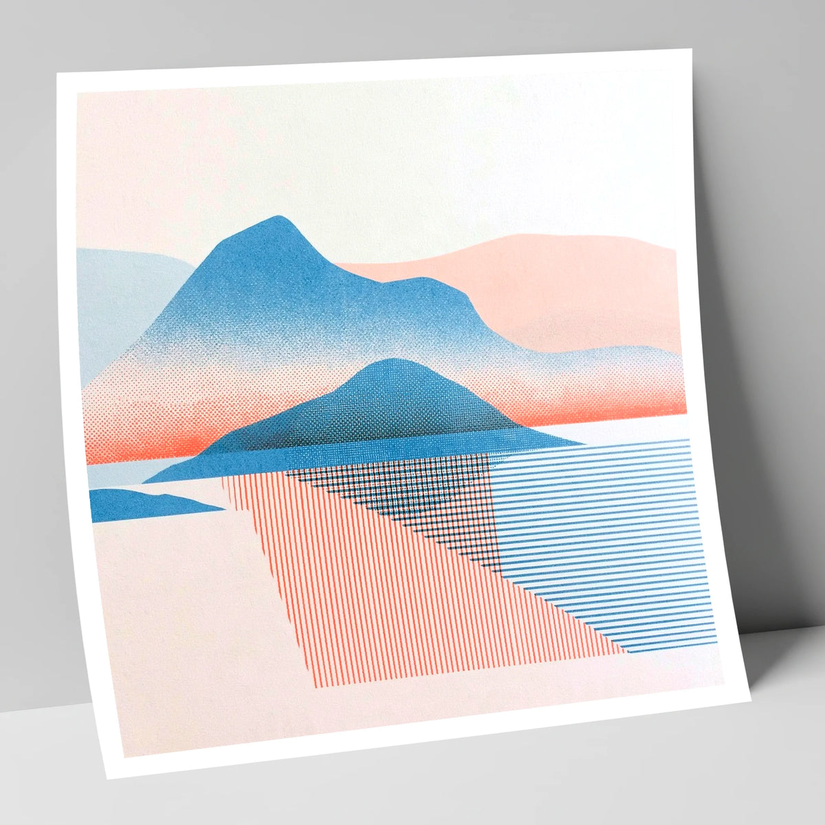 Graphic Catbells In Blue And Coral lake district fell art print