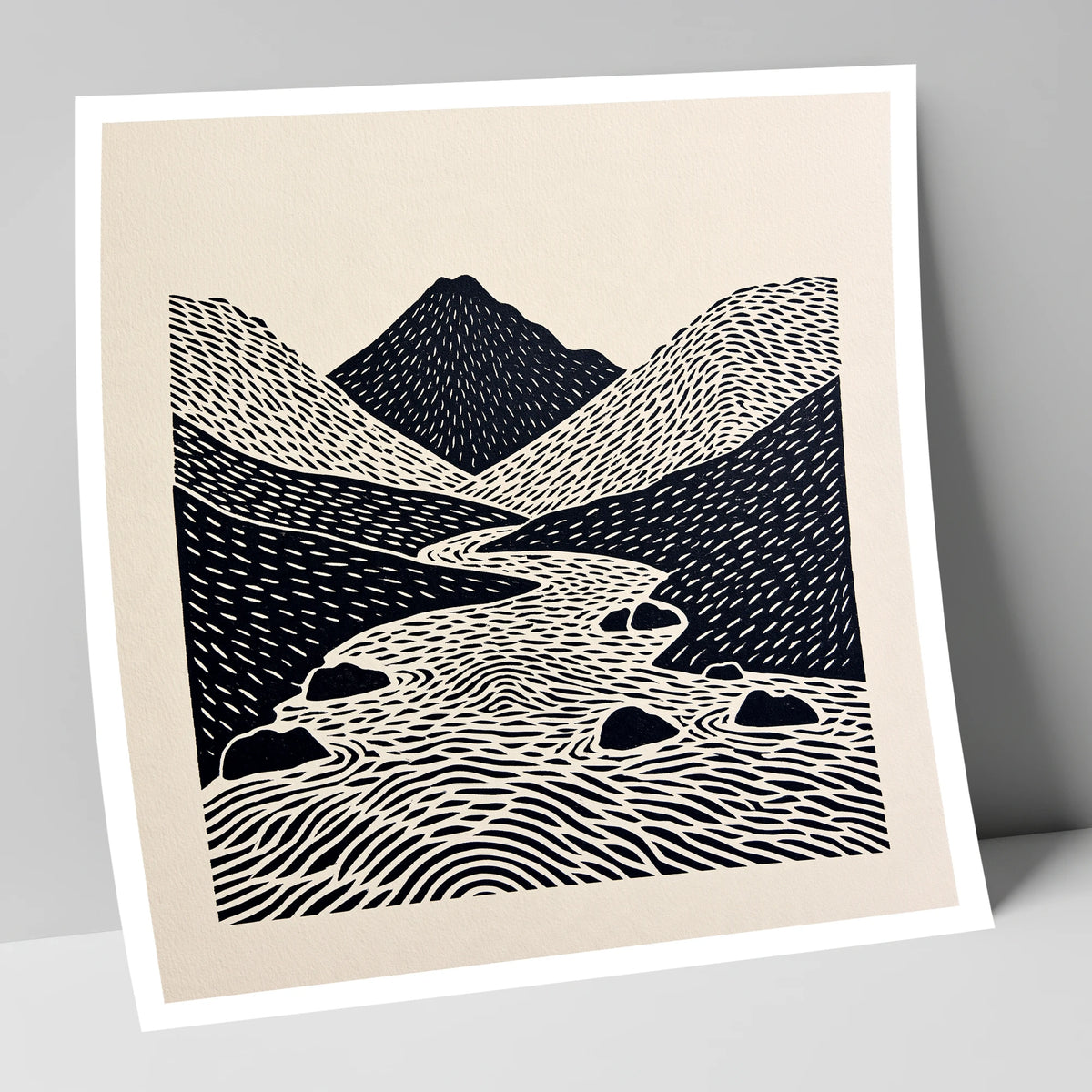 Bold Scafell Pike and Beck lake district fell art print