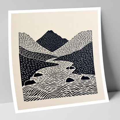 Bold Scafell Pike and Beck lake district fell art print
