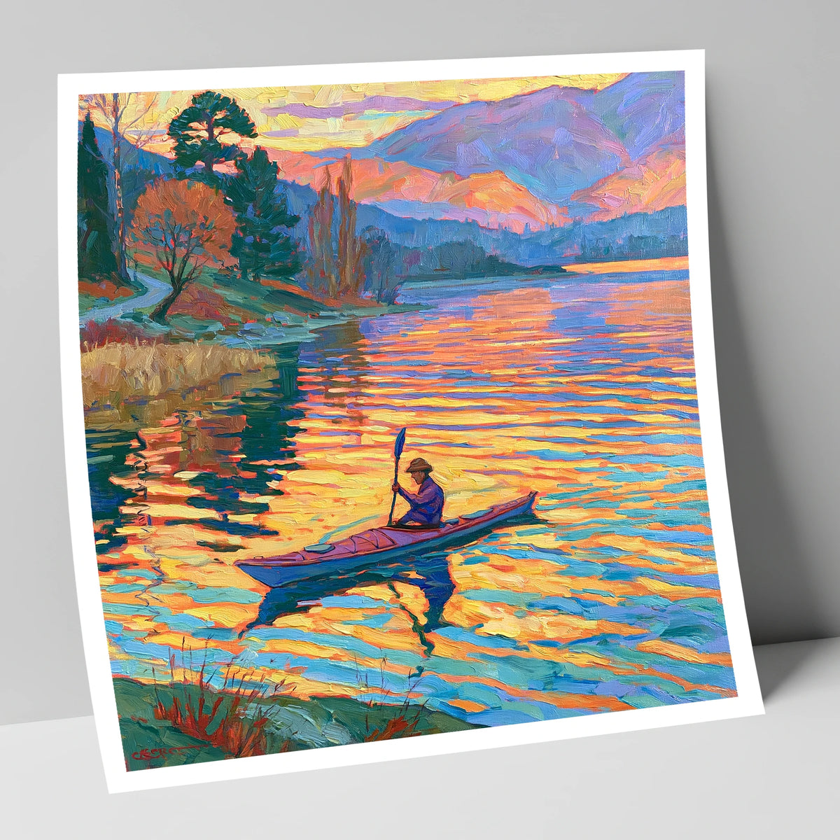 Sunset Kayaker on the Lake lake district walking art print