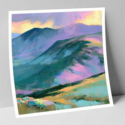 Mountain Summit in Pastel Light lake district fell art print