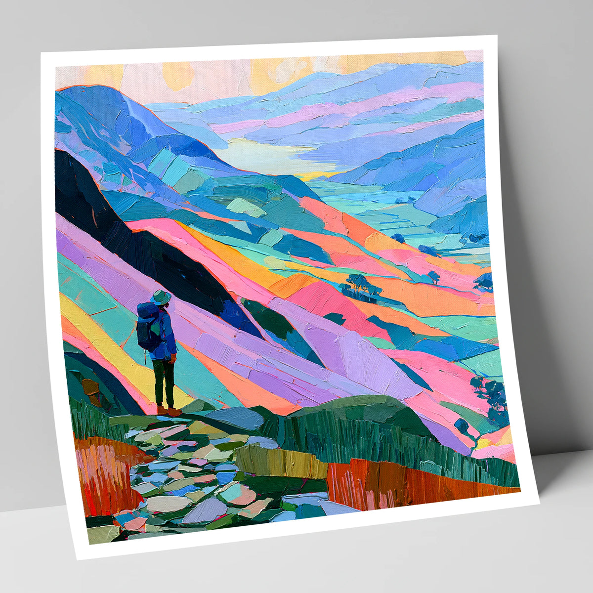 Vibrant Lake District Summit View lake district fell art print
