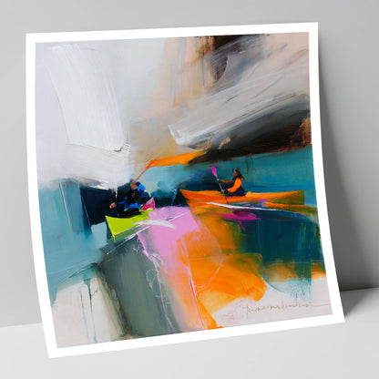Vibrant Kayakers on a Lake lake district walking art print