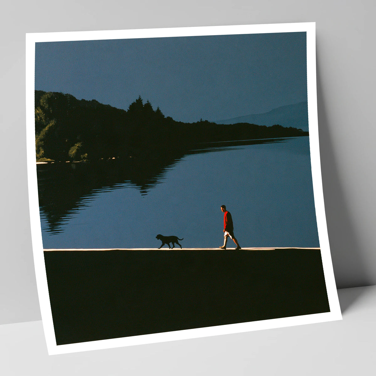 Coniston Water Dog Walk Silhouette gifts for dog walkers art print