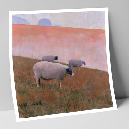 Herdwick Sheep on Pastel Fellside lake district wildlife art print