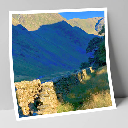 Sunlit Wall and Shadowed Fells lake district valley art print