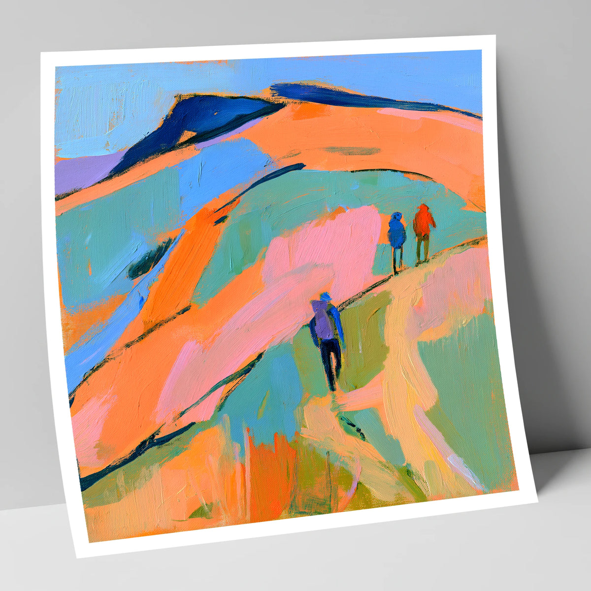 Orange and Blue Fell Hikers lake district fell art print