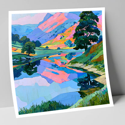 Pastel Fells and Calm Lake Reflections lake district lake art print