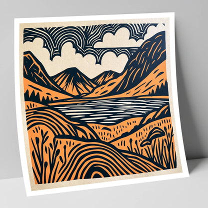 Ennerdale Water in Terracotta and Navy lake district valley art print