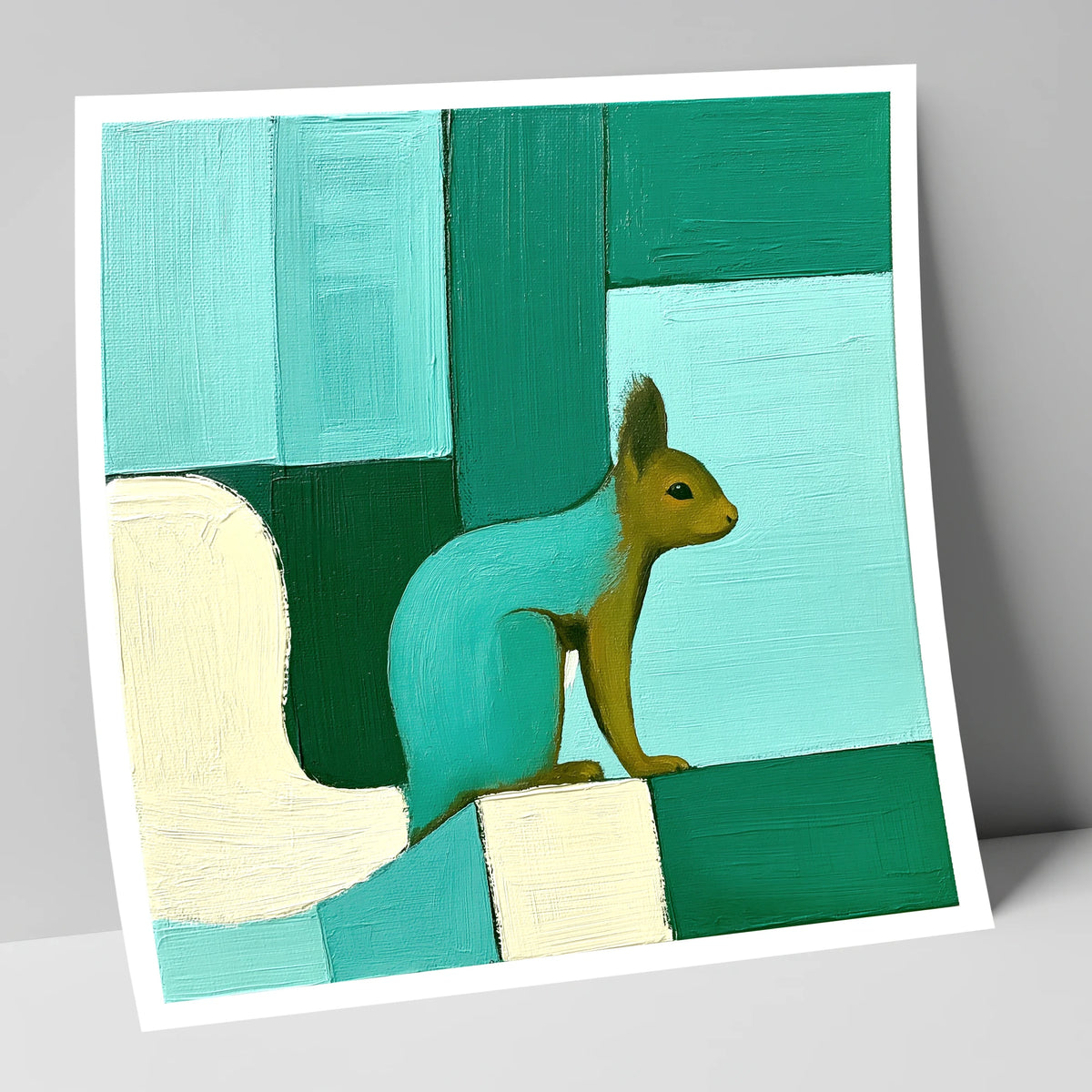 Abstract Teal Red Squirrel lake district wildlife art print