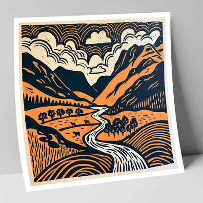 Graphic Great Langdale Valley lake district valley art print