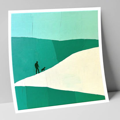 Teal and White Fell Walker gifts for dog walkers art print
