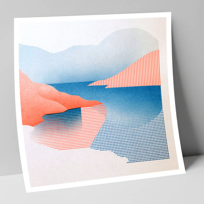 Buttermere Fells in Coral and Blue lake district lake art print