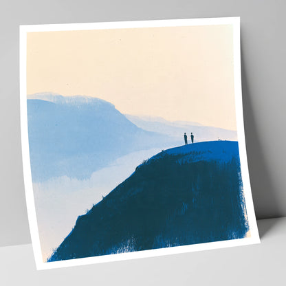 Silhouettes on a Blue Summit lake district fell art print