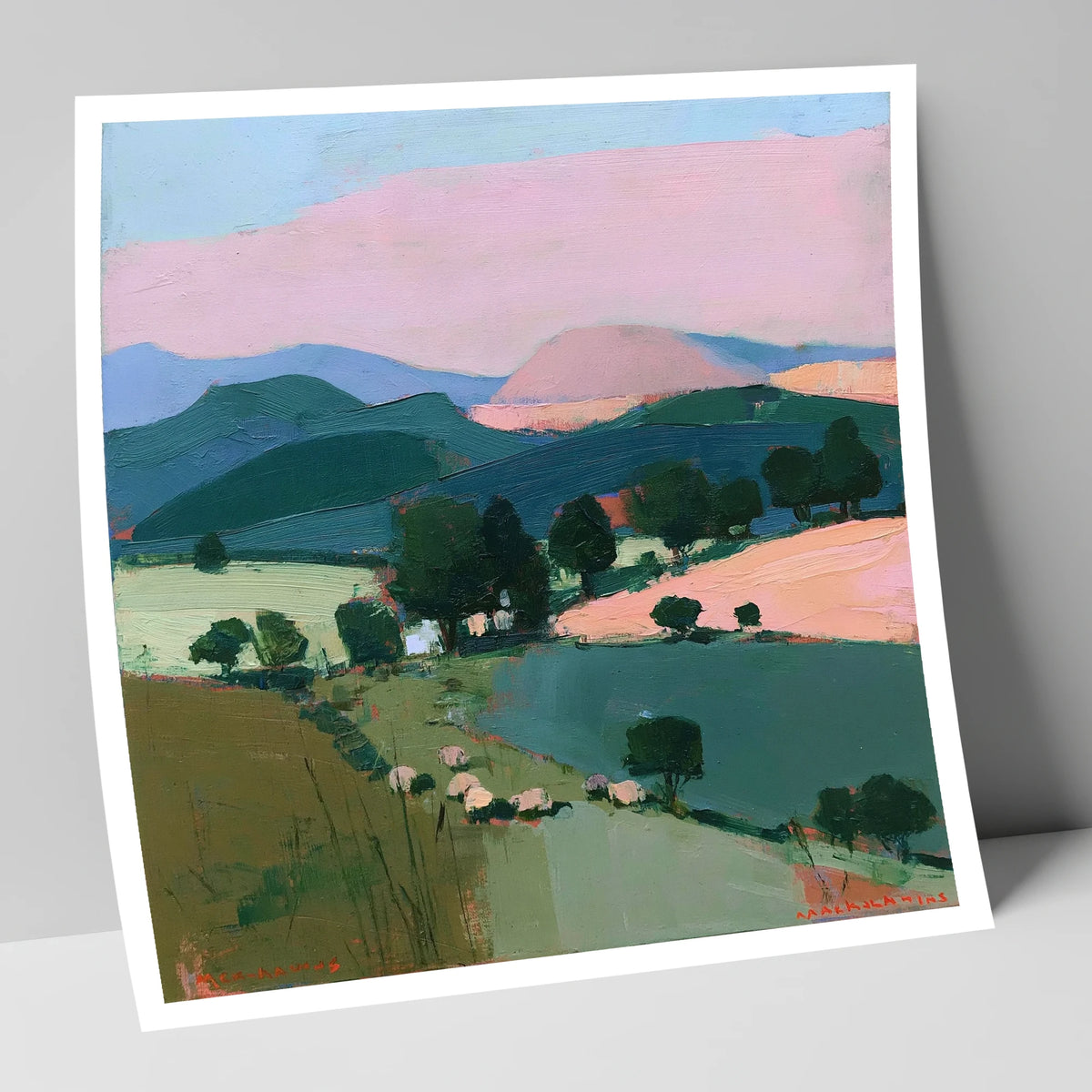 Pink Evening Light on Lakeland Fells lake district sky art print