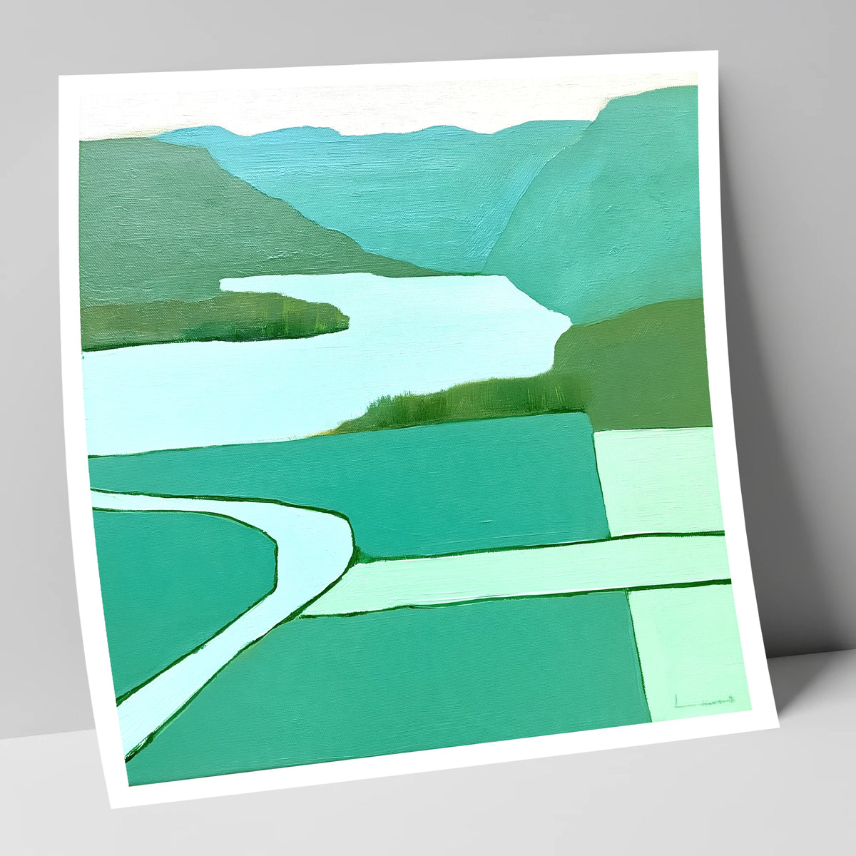Aerial Elter Water in Teal lake district lake art print