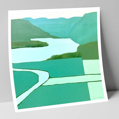 Aerial Elter Water in Teal lake district lake art print