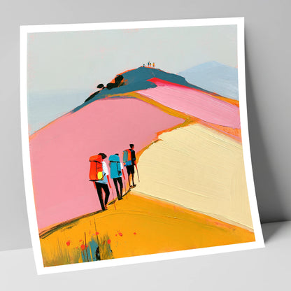 Colourful Fell Ridge Hikers lake district fell art print