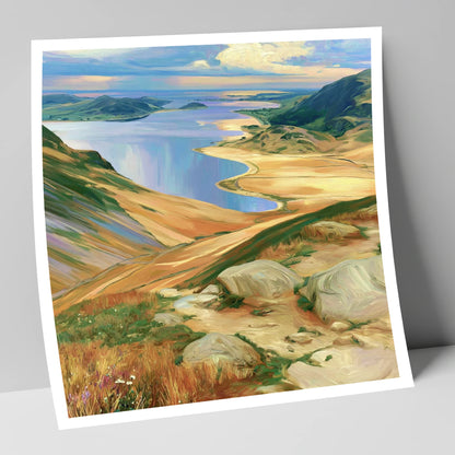 Vibrant Summit View over Water lake district fell art print