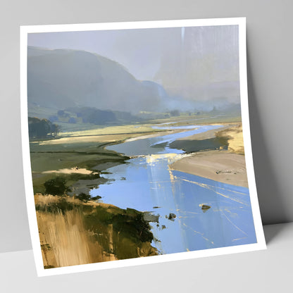 Winding River and Hazy Fells lake district waterfall art print