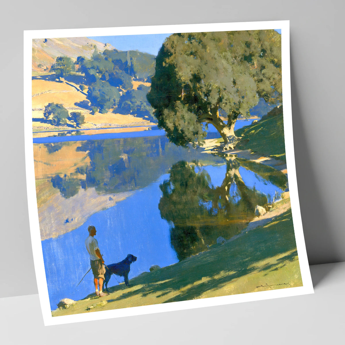Sunlit Rydal Water Dog Walk gifts for dog walkers art print