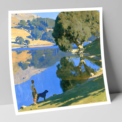 Sunlit Rydal Water Dog Walk gifts for dog walkers art print