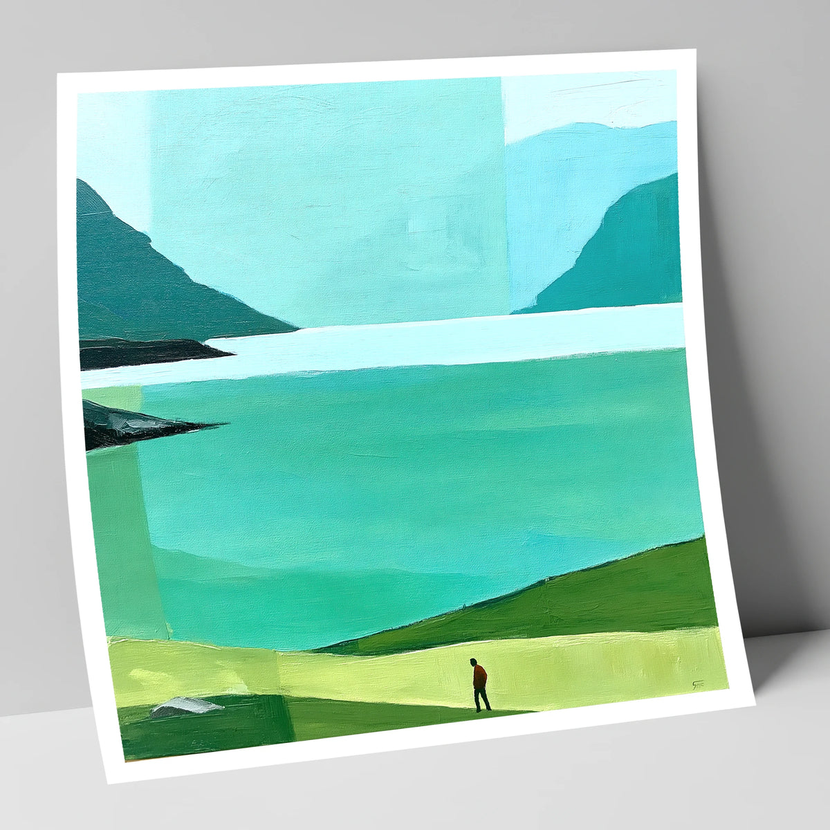 Teal Wastwater and Lone Walker lake district lake art print