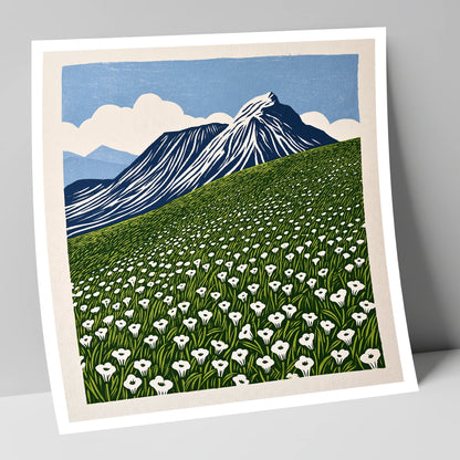 Blencathra and White Fellside Blooms lake district fell art print