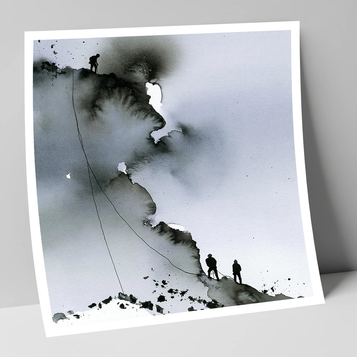 Monochrome Climbers on a Crag lake district walking art print