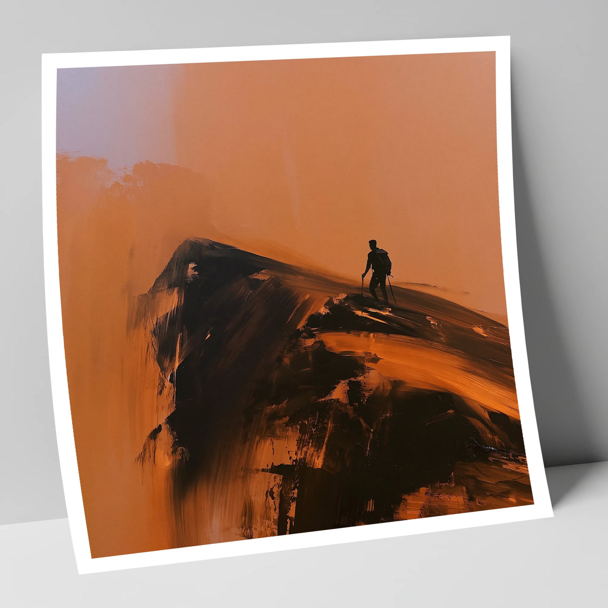 Striding Edge Silhouette in Amber lake district walking art print
