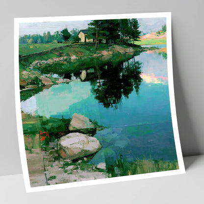 Lakeside Cottage And Turquoise Reflections lake district lake art print