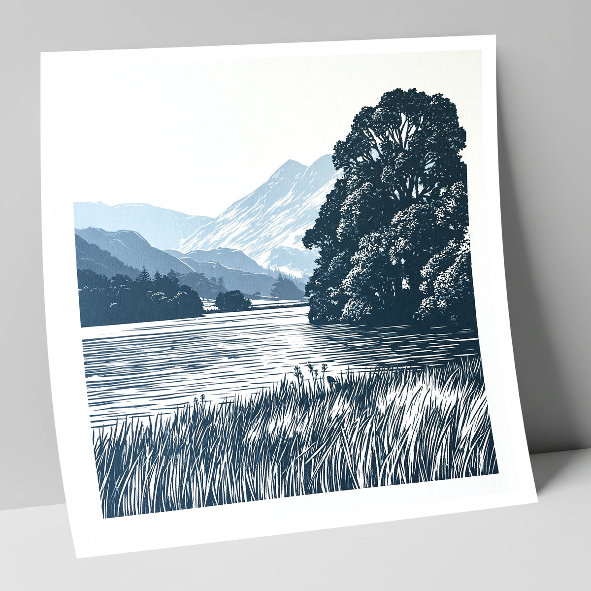 Grasmere Lake in Navy Blue lake district lake art print