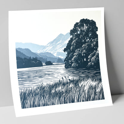 Grasmere Lake in Navy Blue lake district lake art print