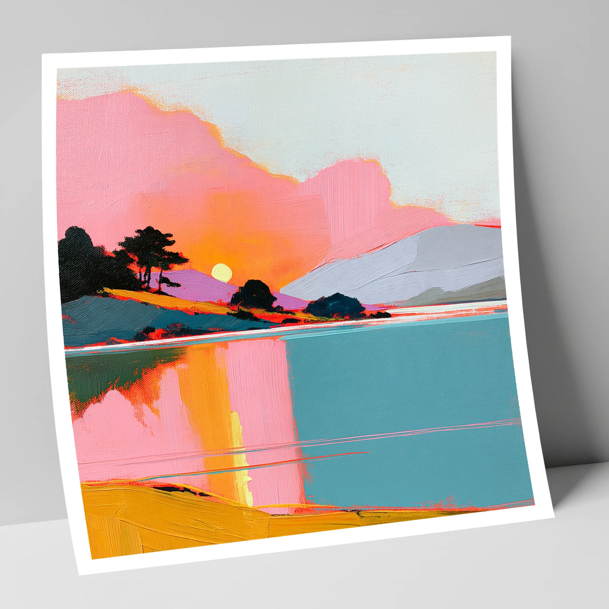 Pink Sunset Over Lake Water lake district lake art print