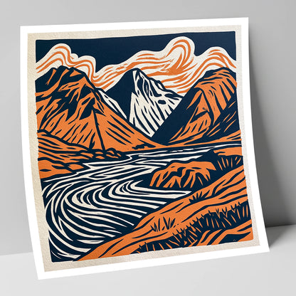 Bold Scafell Pike in Terracotta lake district fell art print